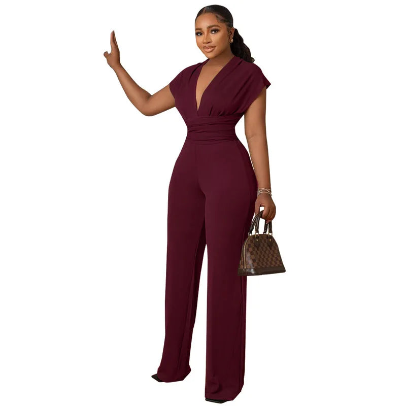 Women's Low Cut Solid Color Waist Jumpsuit