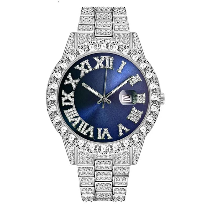 Men's Hip Hop Iced Out Diamond Calendar Quartz Watch