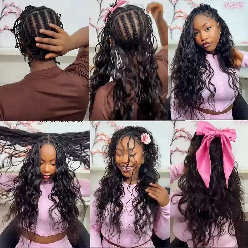 Body Wave Crochet Human Hair Knotless Pre-Separated Feather Lightweight Human Crochet Hair Extensions For Braids Twist 60g/Pack being styled.
