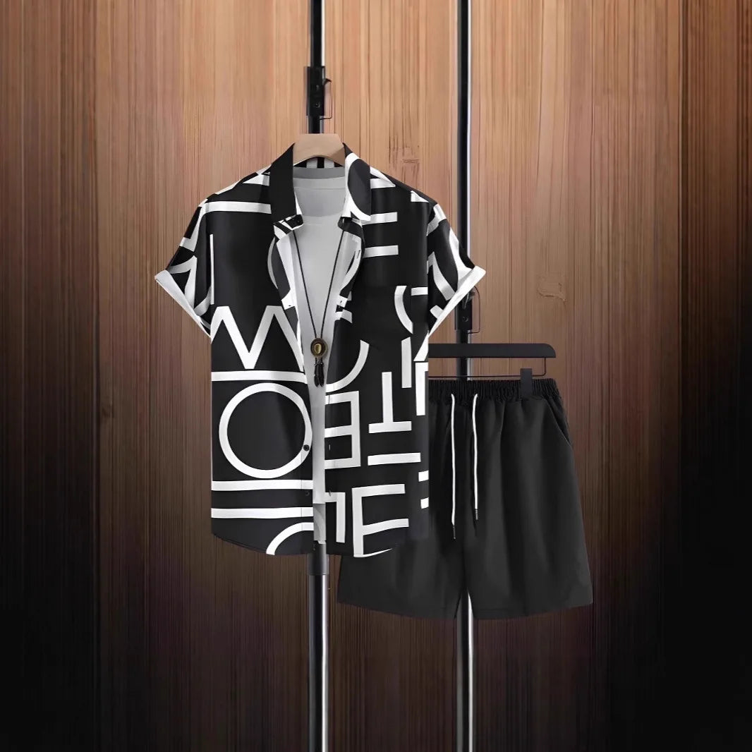 Men's Coconut Print Shirt and Shorts Two-Piece Set