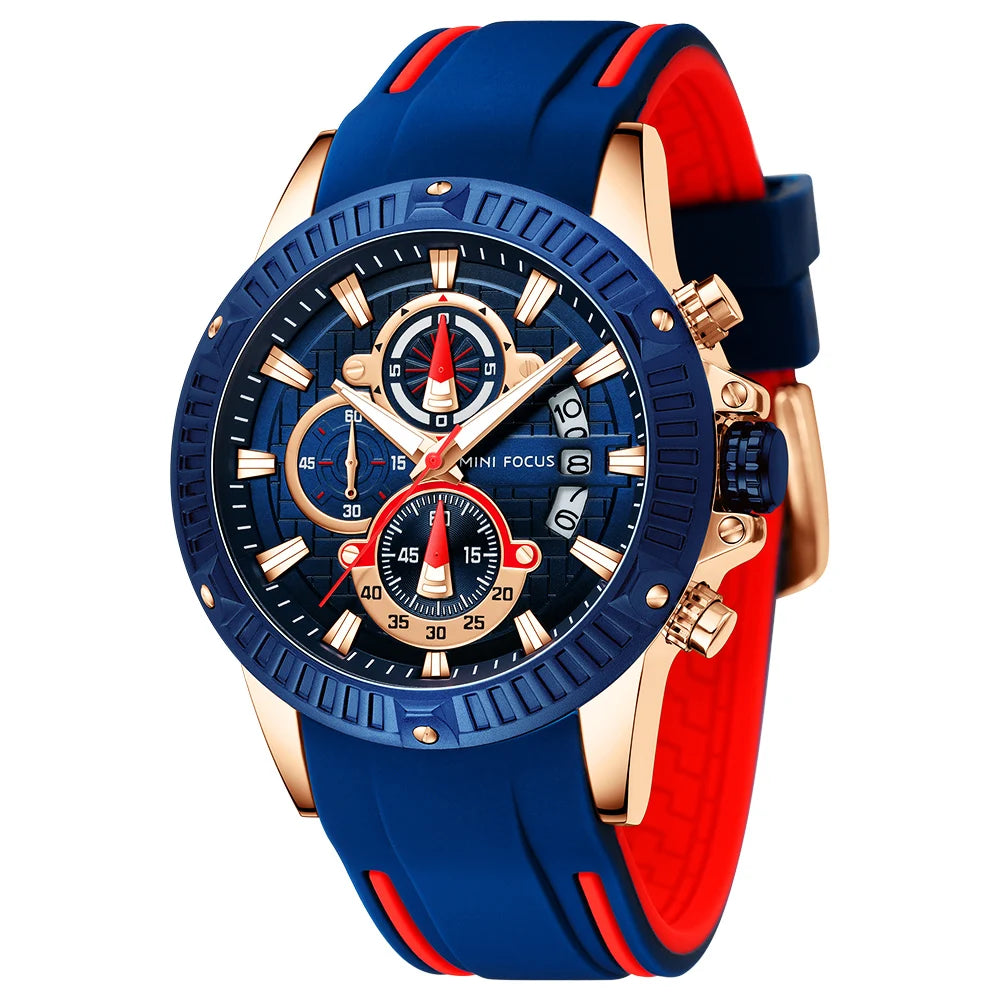 Men's Splash-Resistant Silicone Quartz Chronograph Watch, Luminous Dial