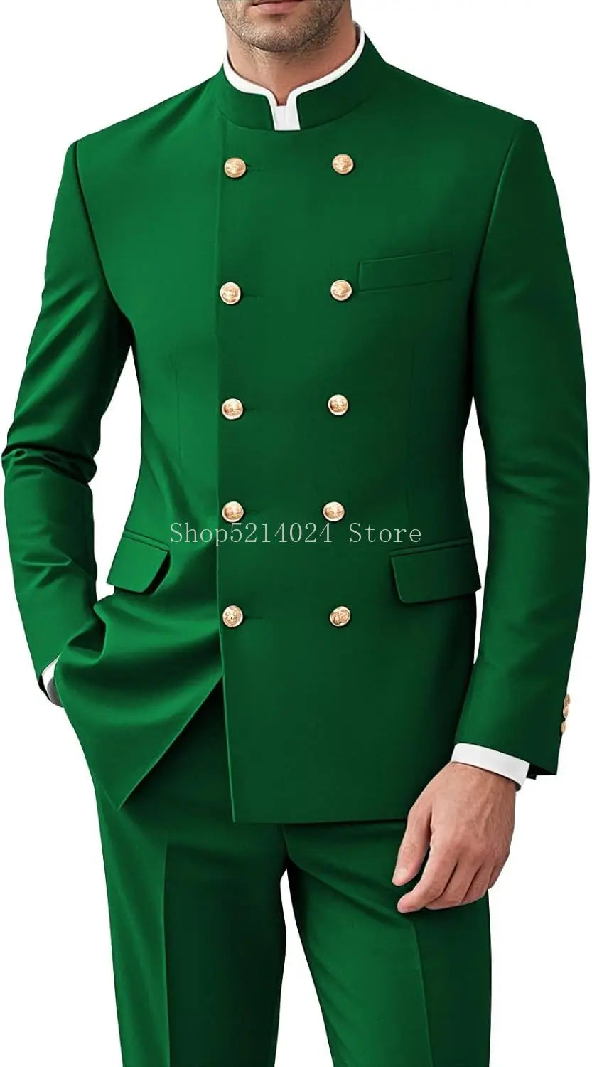 Men 2 Pieces  Suit for Men Gold Button Jacket Pant Set Traditional Wedding, Casual and Business