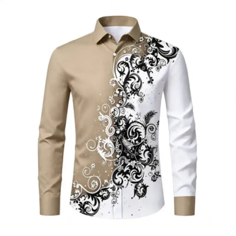 Men's Printed Long-Sleeve Collared Shirt, European Pattern