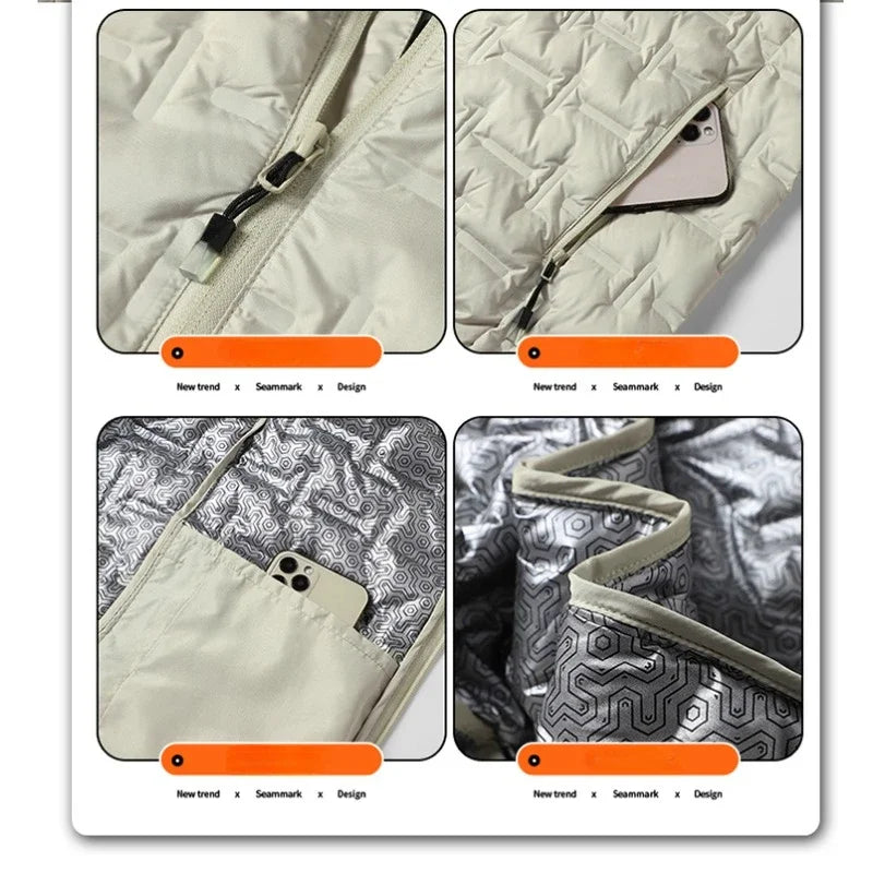 Men's Winter White Graphene Hooded Puffer Jacket, Windproof Down Coat