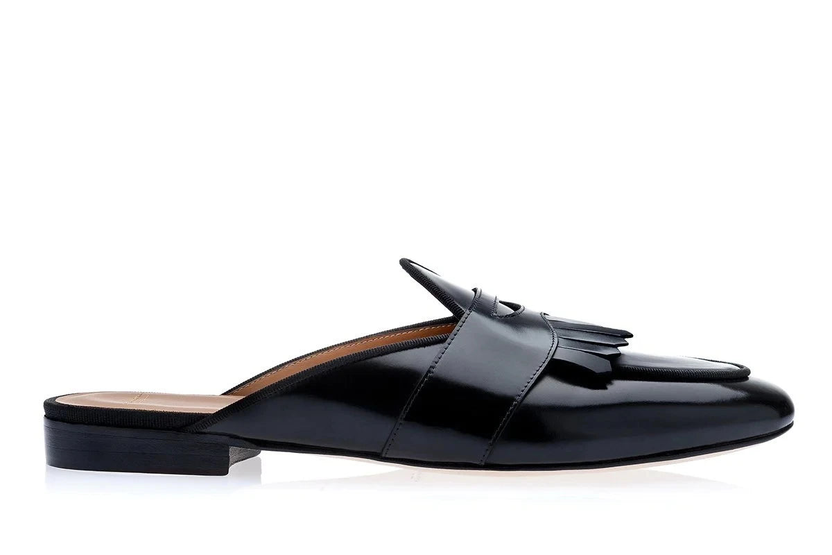 Men's Genuine Leather Round Toe Mule Slippers