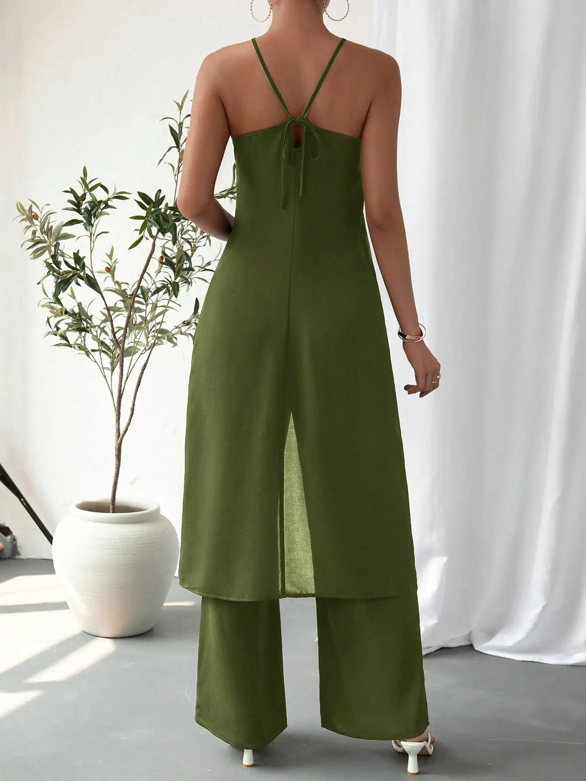 Women's Solid Strap Design Two-Piece Set