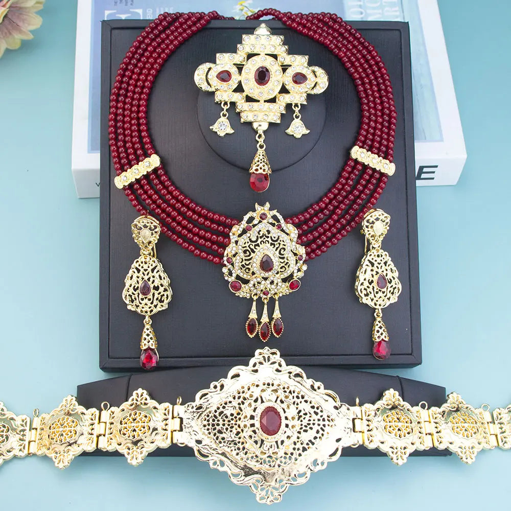 Women's Gold Morocco Caftan Belt, Choker, and Bridal Earrings