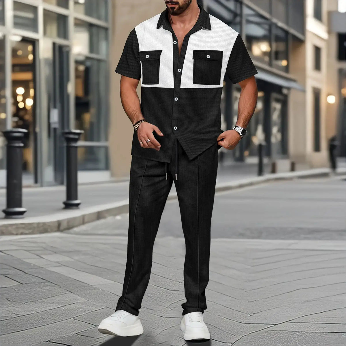 Men's Color-Block Short-Sleeve Shirt & Pants Set