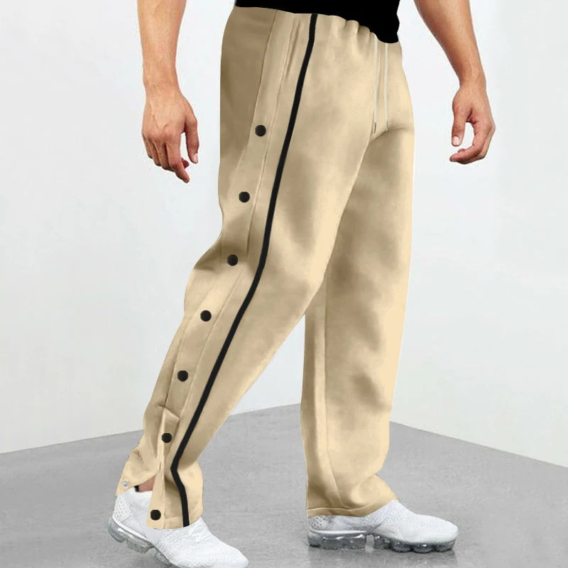 Men's Loose Solid Patchwork Side Button Straight Trousers