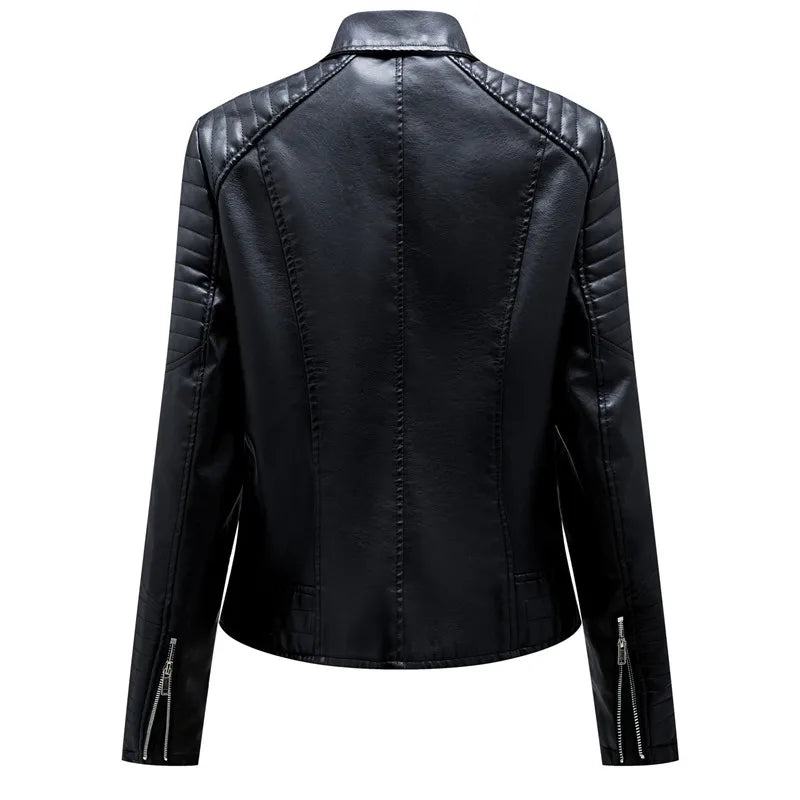Women's Faux Leather Zipper Biker Jacket
