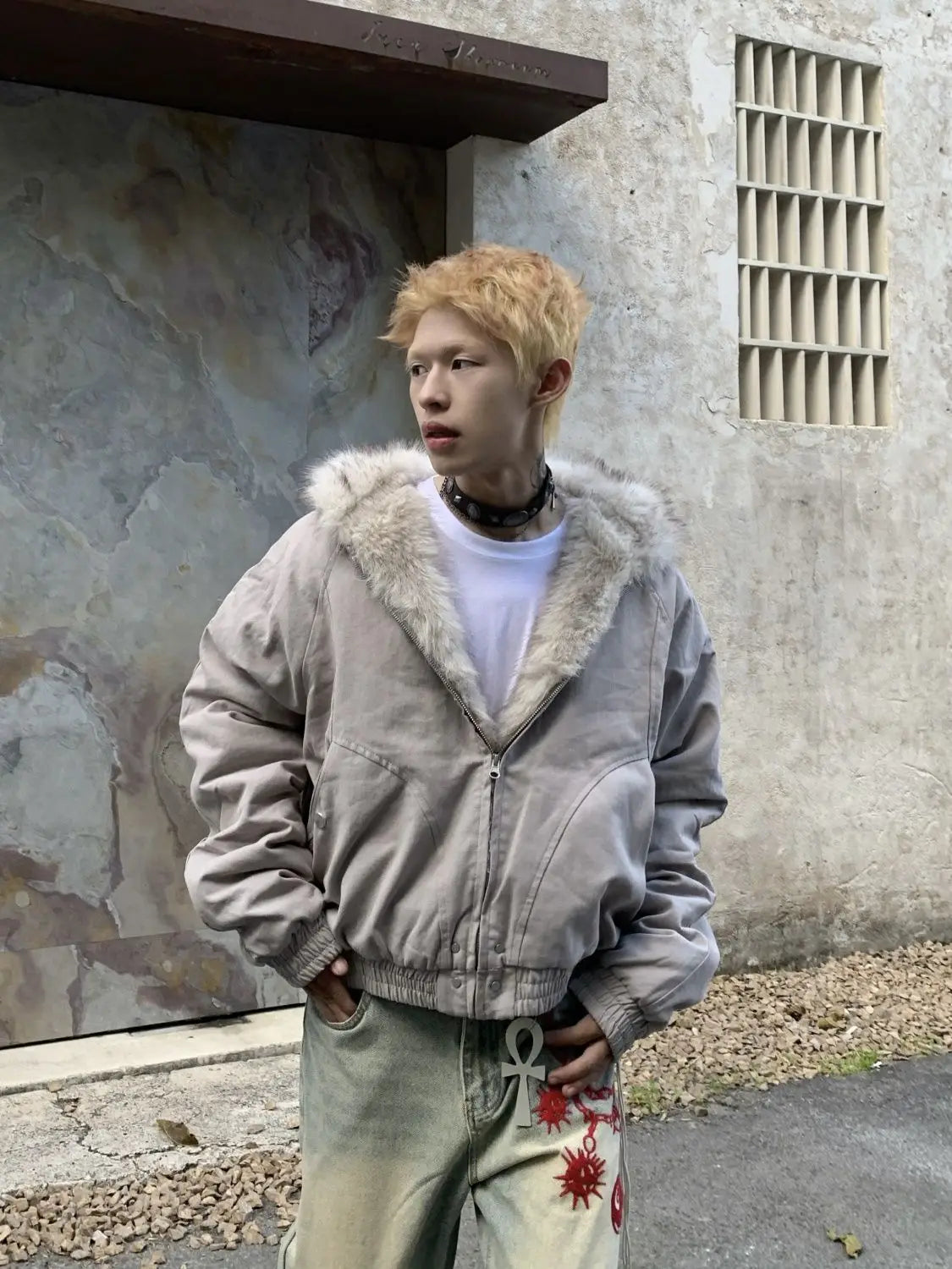 Men's Wool Collar Hooded Winter Cotton Jacket