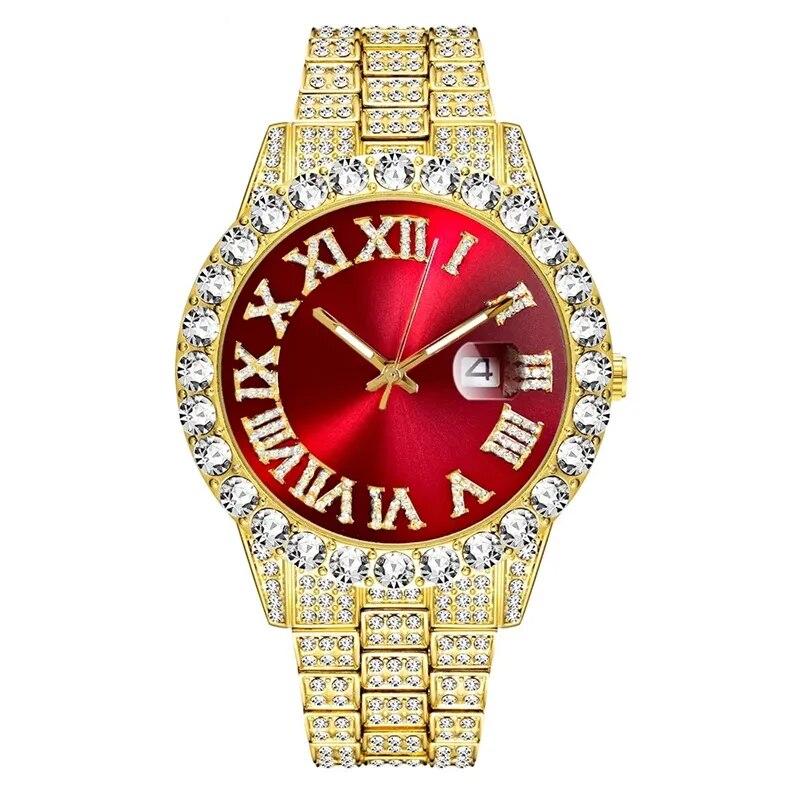 Men's Hip Hop Iced Out Diamond Calendar Quartz Watch