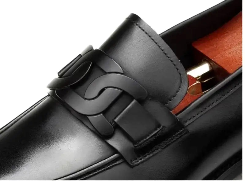 Men's Metal Buckle Genuine Leather Slip-On Wedding Dress Shoes