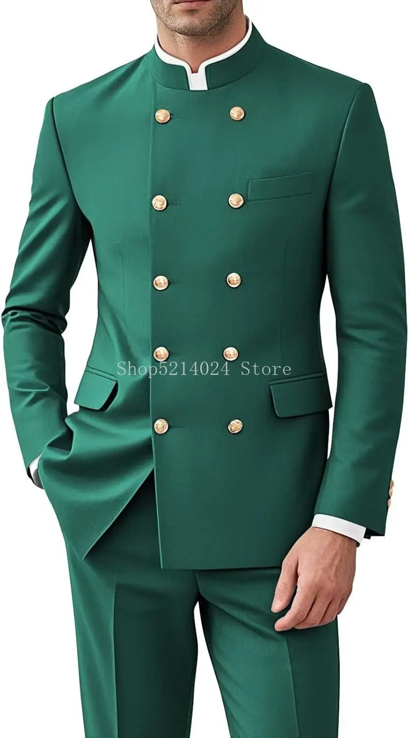 Men 2 Pieces  Suit for Men Gold Button Jacket Pant Set Traditional Wedding, Casual and Business