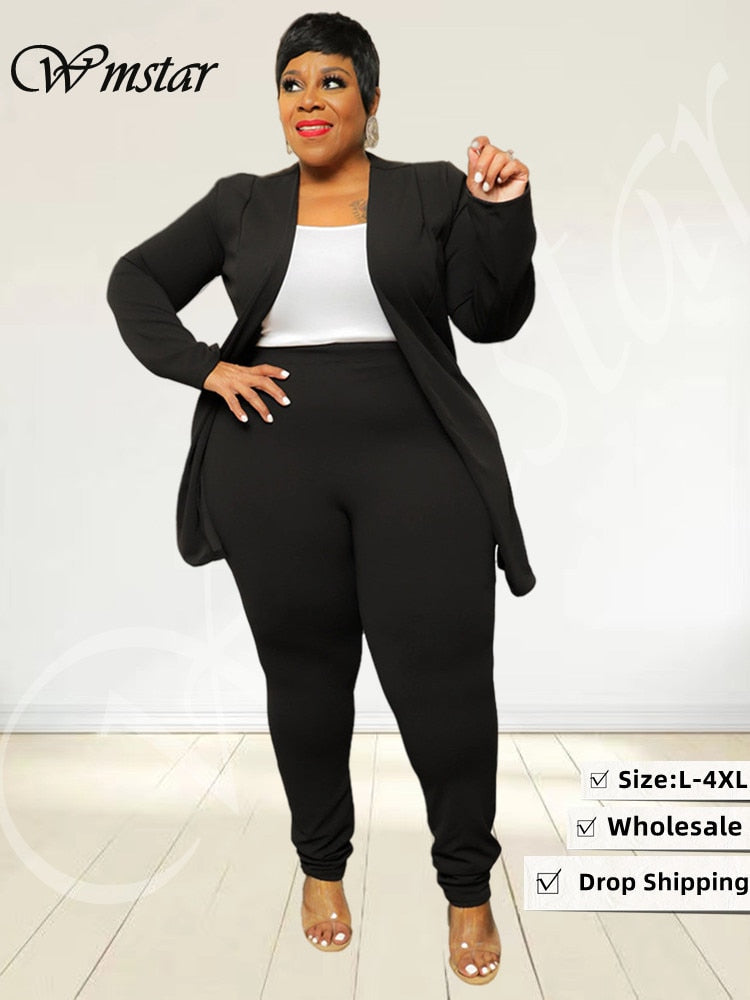 Women's Plus-Size Solid Top and Leggings Two-Piece Set, Fall Winter
