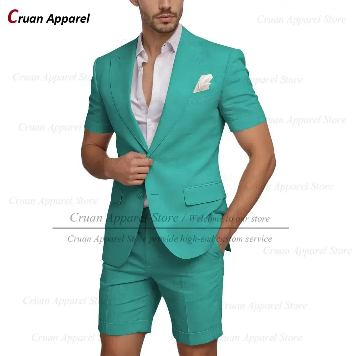 Men's Slim Fit Linen Beach Wedding Short Suit, 2-Piece