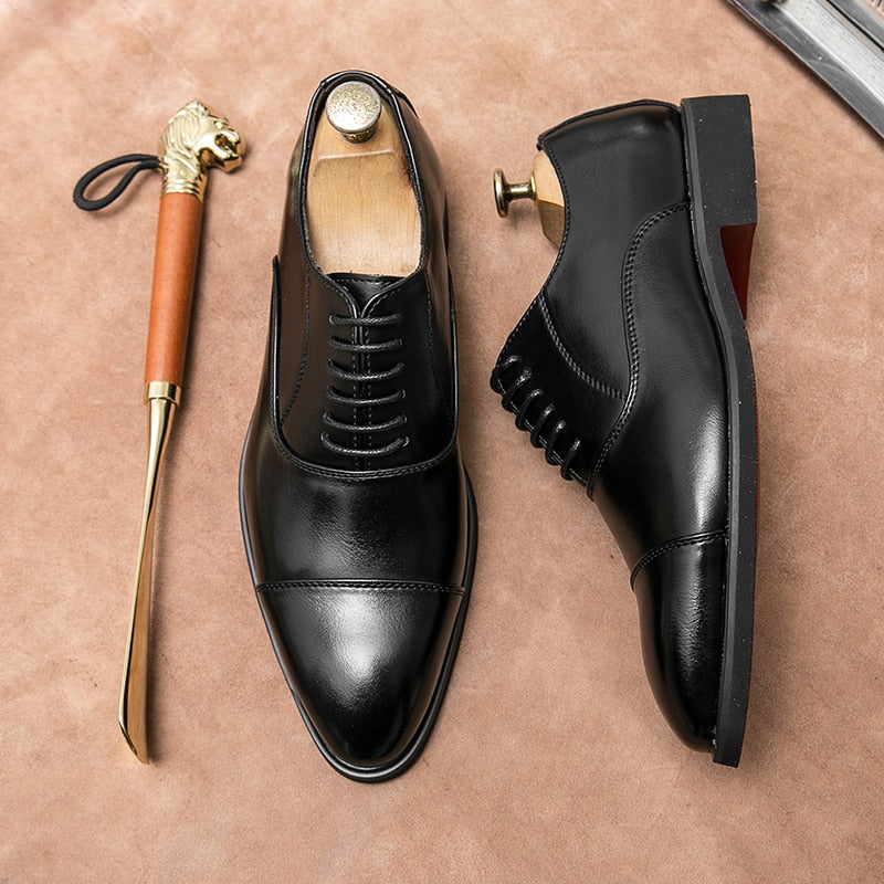 Men's Brown Black PU Lace-up Brogue Oxford Dress Shoes