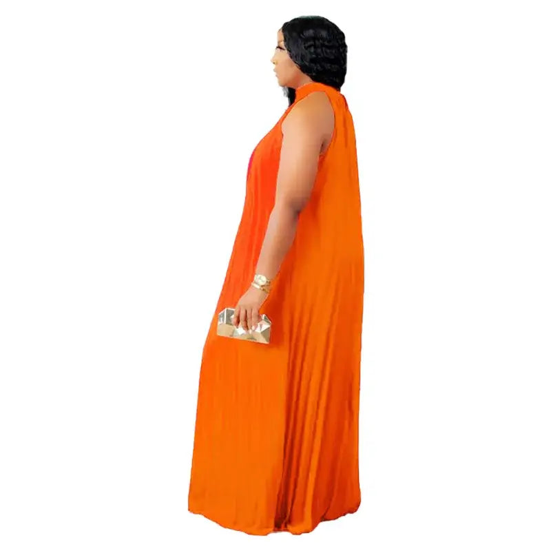 Women's Plus-Size Halter Hollow Split A-Line Bandage Maxi Dress
