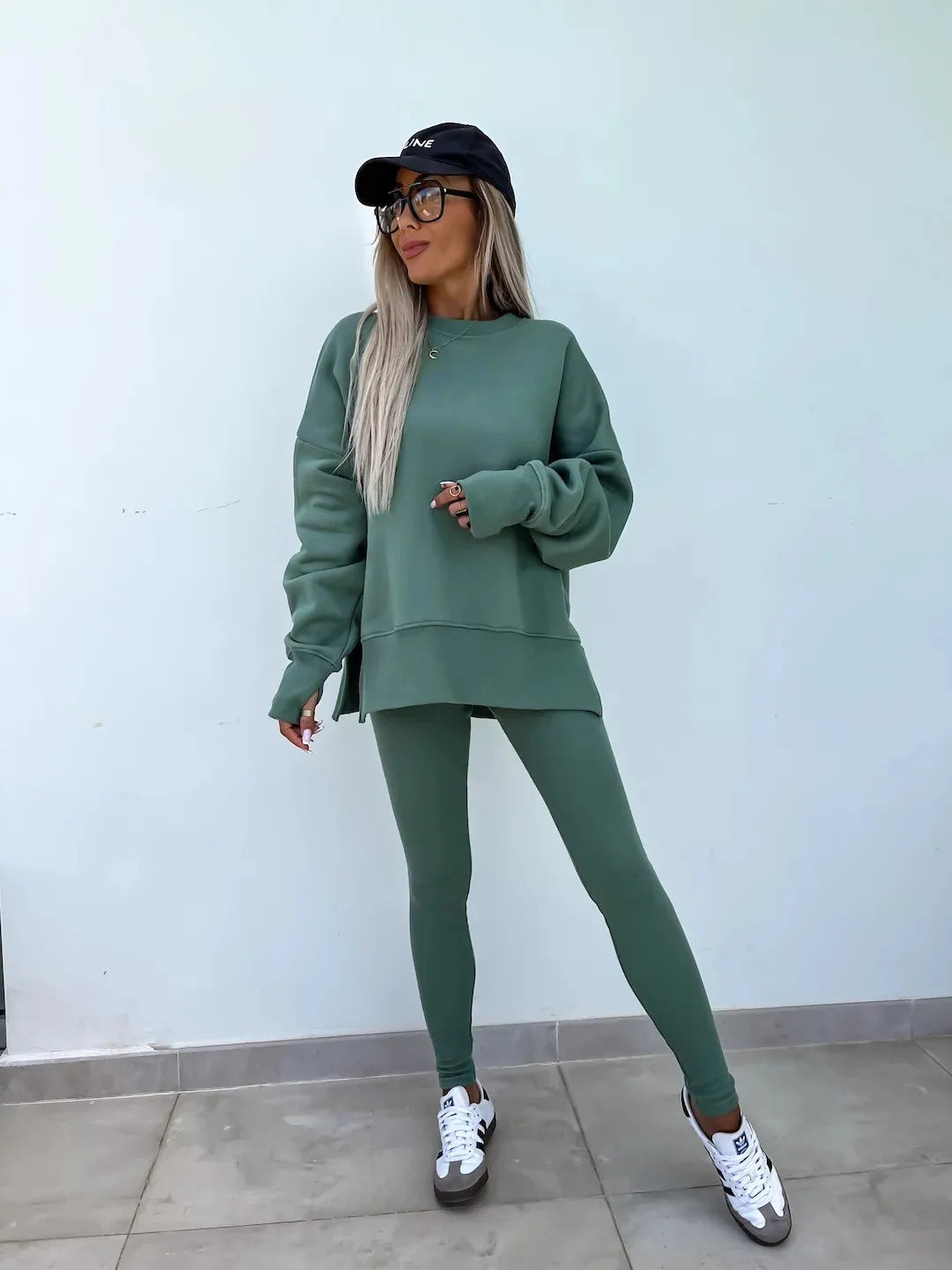 Women's Loose Shirt and Tight Pants Two-Piece Set