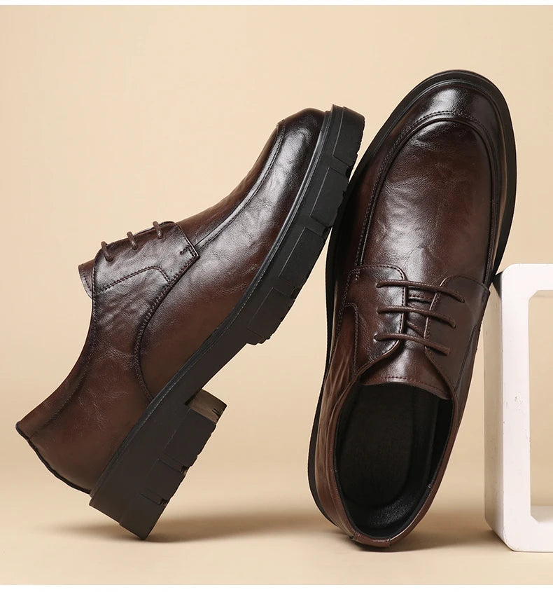 Men's Genuine Leather Elevator Dress Shoes 5/8/10CM Taller
