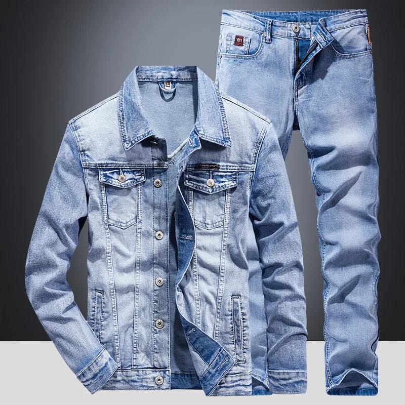 Spring Autumn Men's Denim Suit Loose Fit Plus Size Trendy Two-Piece Student Versatile Outerwear Casual Jacket