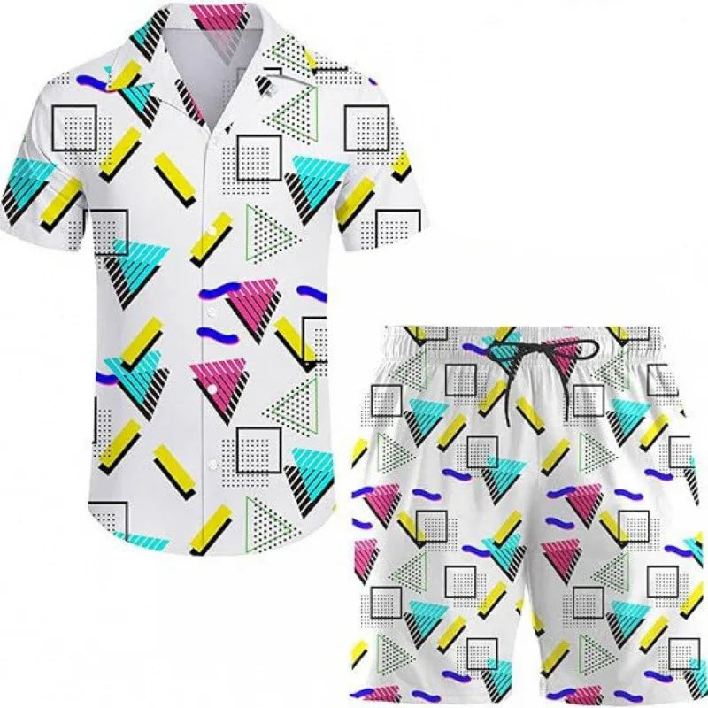 Men's Coconut Print Shirt and Shorts Two-Piece Set