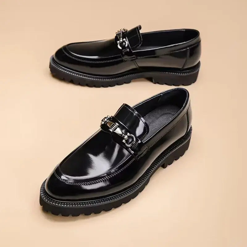 Men's British Metal Buckle Leather Loafers