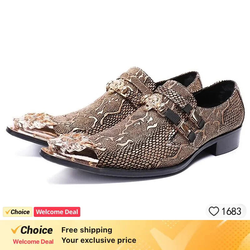 Men's Red Pointed Toe Crystal Leather Dress Shoes