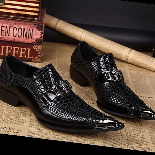 Men's Italian Snake Grain Pointed Leather Dress Shoes