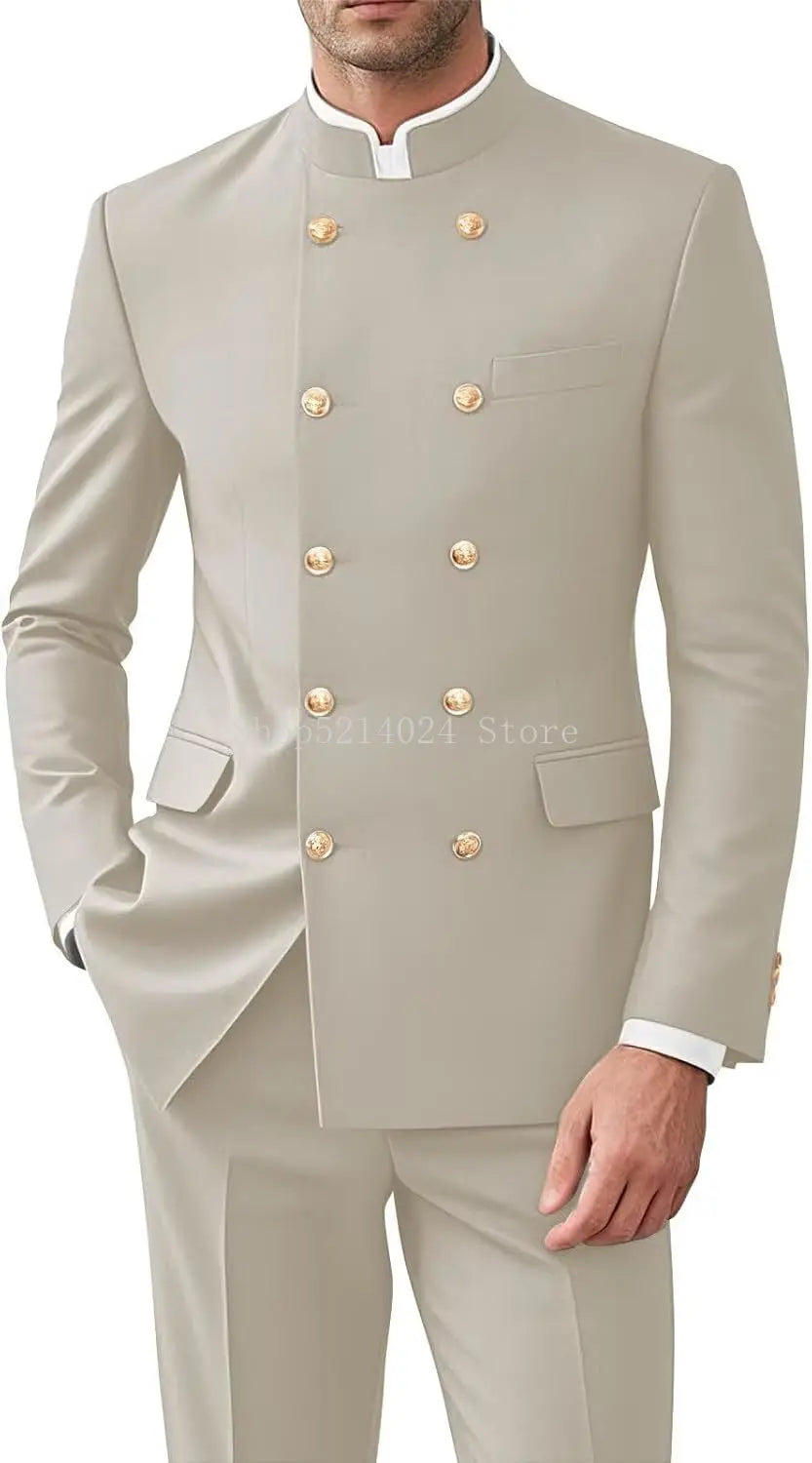 Men 2 Pieces  Suit for Men Gold Button Jacket Pant Set Traditional Wedding, Casual and Business