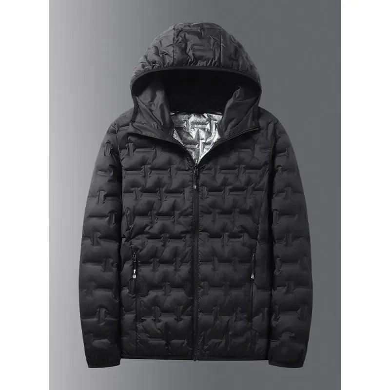 Men's Winter White Graphene Hooded Puffer Jacket, Windproof Down Coat