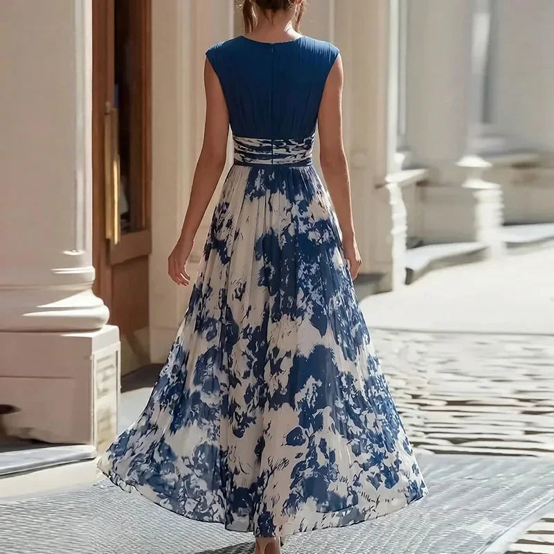 Women's Sleeveless Deep-V Pleated Bohemian Maxi Dress