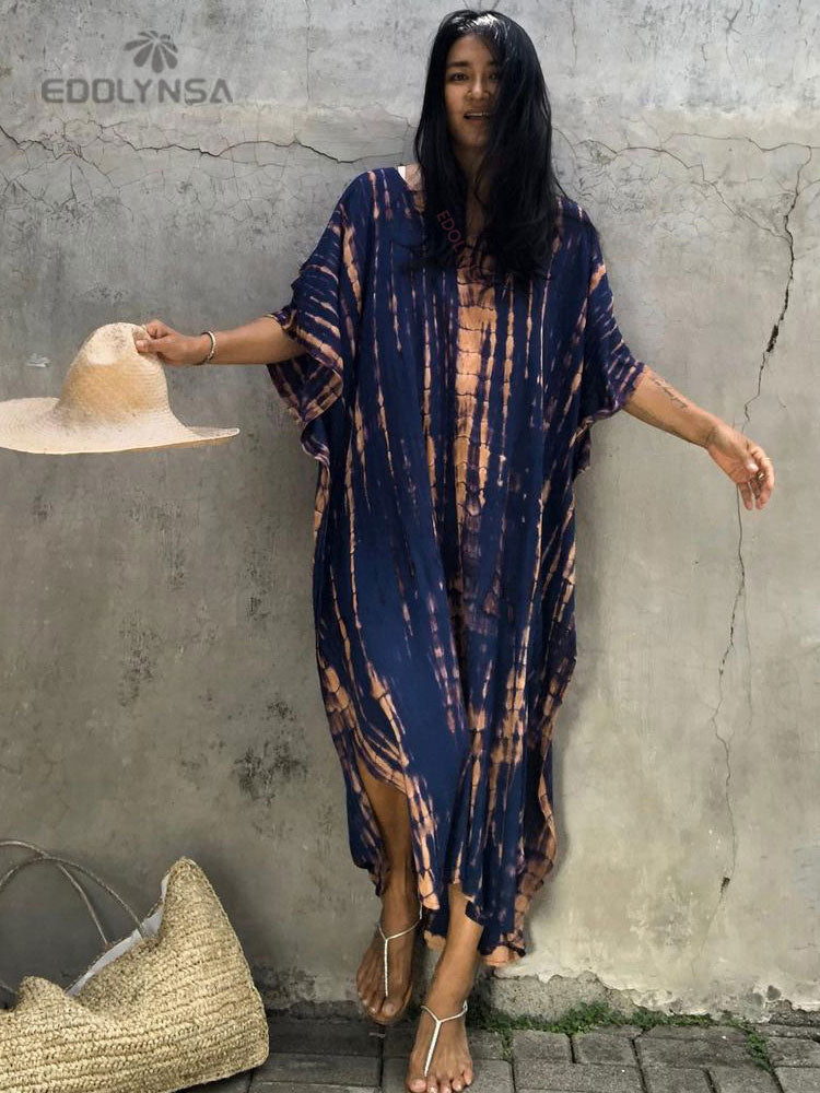 Women's Bohemian Printed V-Neck Batwing Split Maxi Dress
