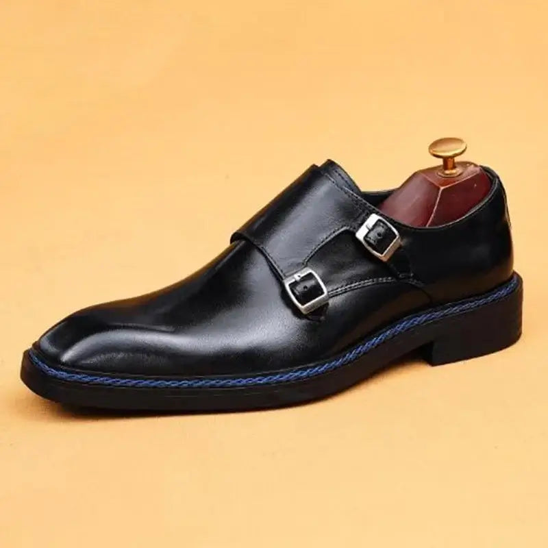 Men's Cowhide Square Toe Double Monk Strap Dress Shoes