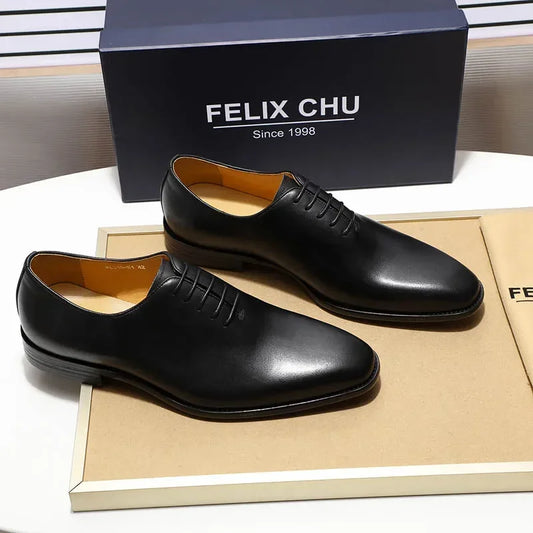 Men's Black Brown Genuine Leather Wholecut Oxford Dress Shoes