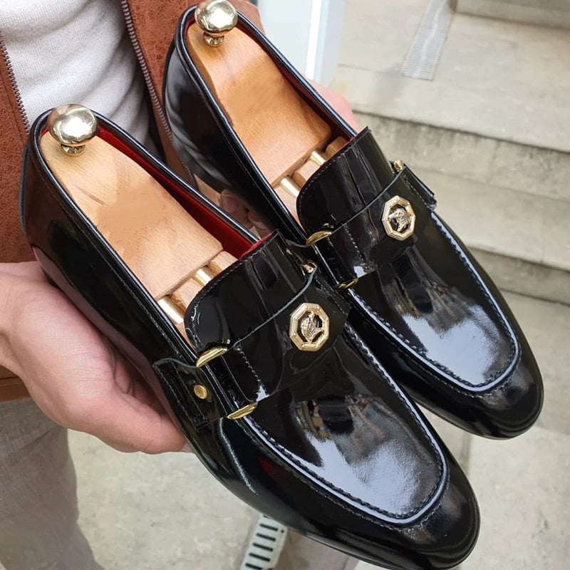 Men's Black Round Toe Slip-On Dress Loafers
