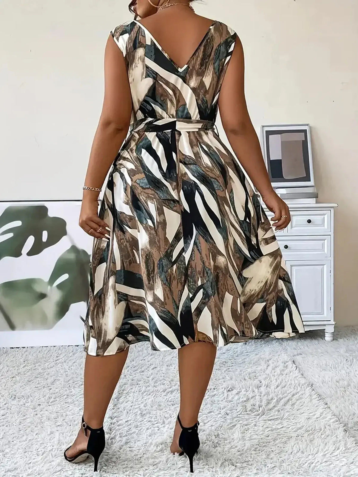 Women's Plus Size Print V-Neck Sleeveless Slim Dress
