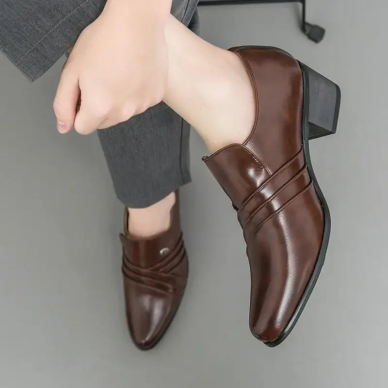 Men's Pointed Leather Height-Increase Business Dress Shoes