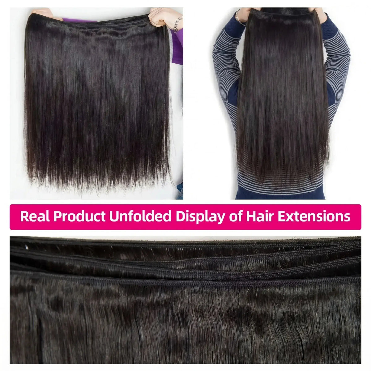 Real Product Unfolded Display of 16A Straight Human Hair Bundles Brazilian Real Remy Weave Hair 3 4 5 Pcs 100% Unprocessed Raw Hair Bundles Extensions Natural Black For Women.