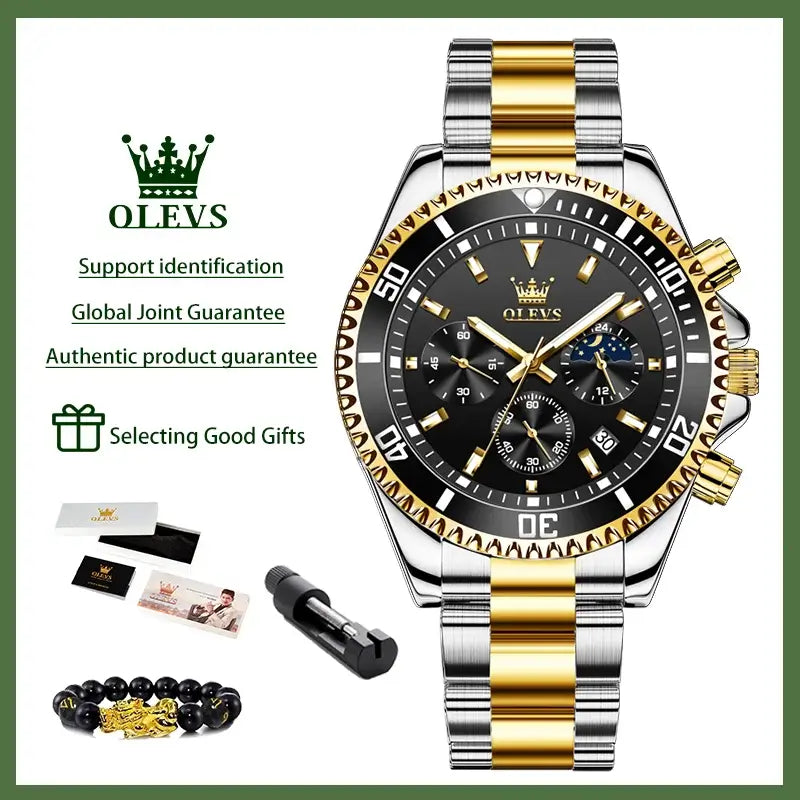 Men's Steel Moon Phase Chronograph Quartz Watch