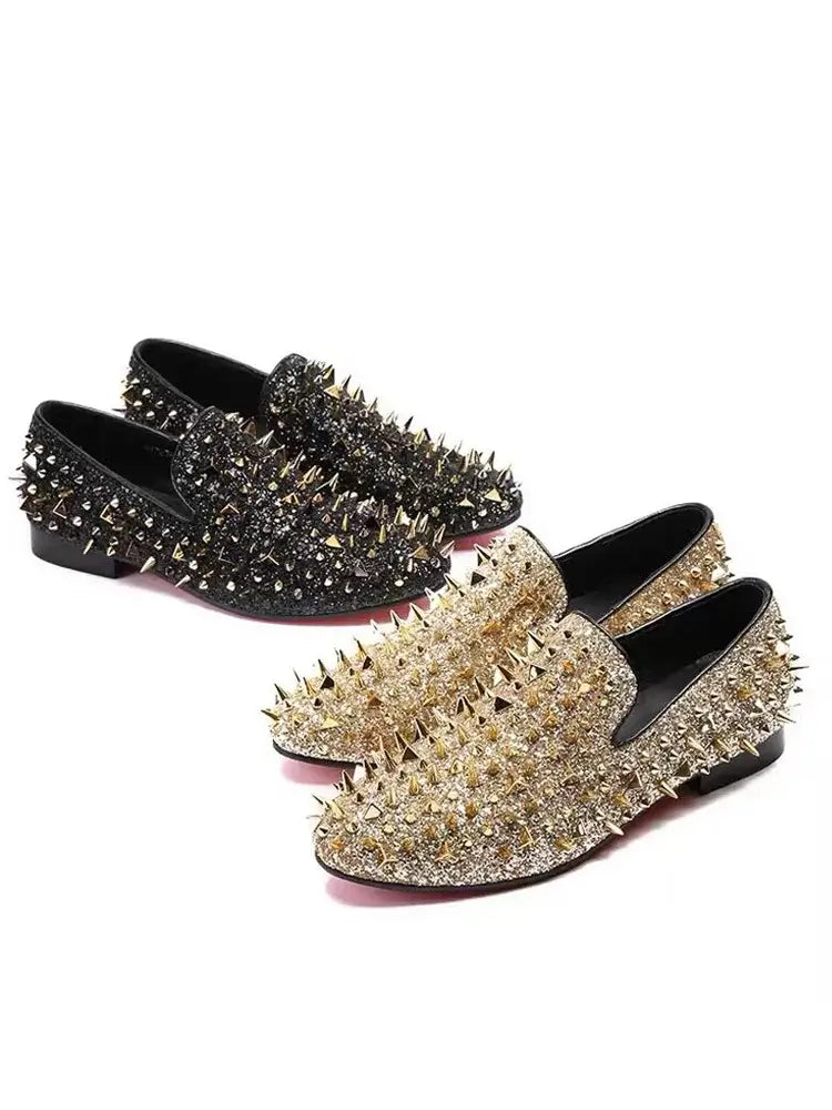 Men's Blue Bling Spike Slip-On Loafer Dress Shoes