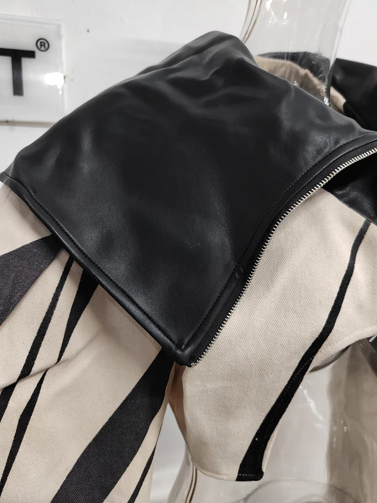 Women's Contrast Lapel Zipper Short Jacket Coat