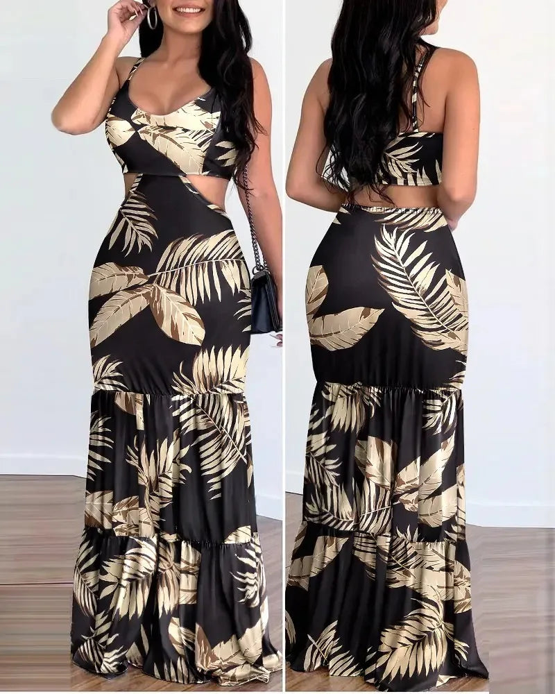 Women's Floral V-Neck Spaghetti-Strap Bodycon Maxi Pencil Dress