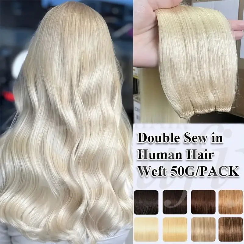 Highlights Brown Hair Weft Extensions Human Hair Weaves Bundles Sewing In Weft Extensions Natural Black Blonde Brown Double Drawn Human Hair Weft for Women 50g/Pack