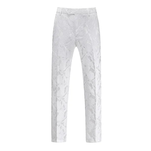 Men's Jacquard Suit Pants White Black Pink Wedding Prom Trousers