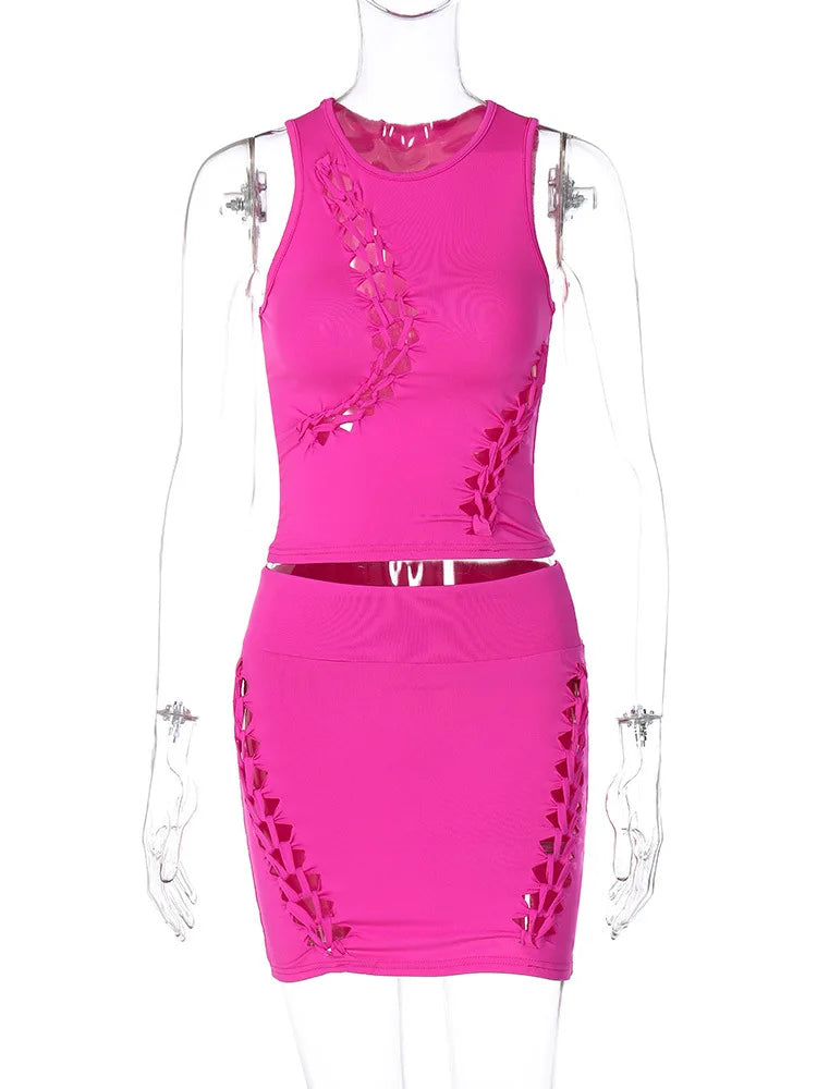 Women's Autumn Tank Top and Mini Skirt Two-Piece Set