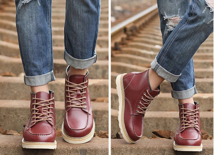 Men's Hidden Heel Elevator Leather Height Boots 6-10CM