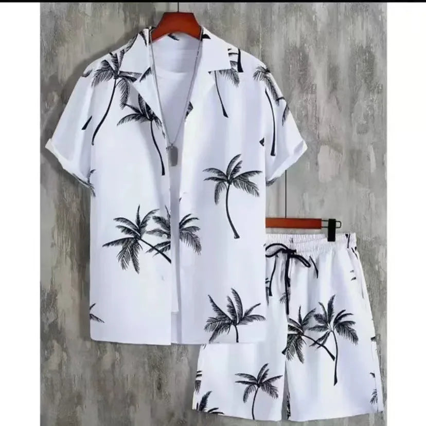Men's Coconut Print Shirt and Shorts Two-Piece Set
