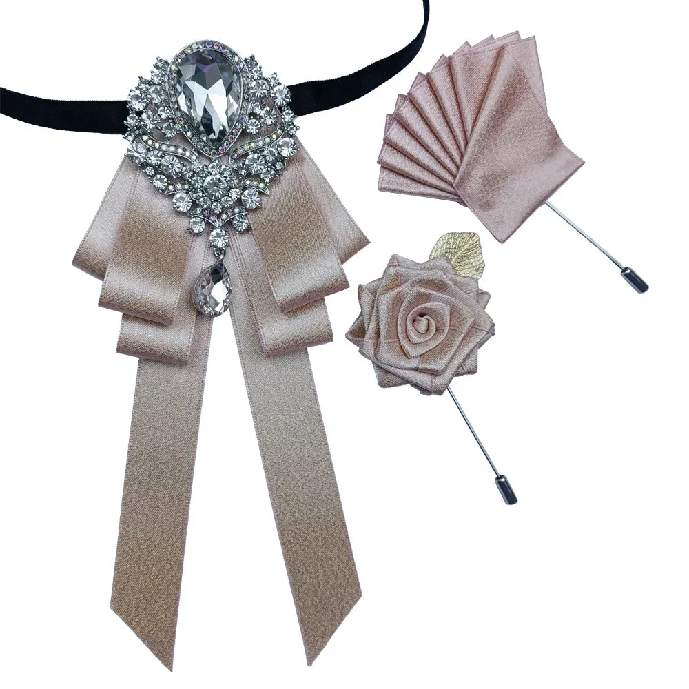 Men's Women's Wedding Bow Tie Brooch Flower Corsage 3-Piece Set