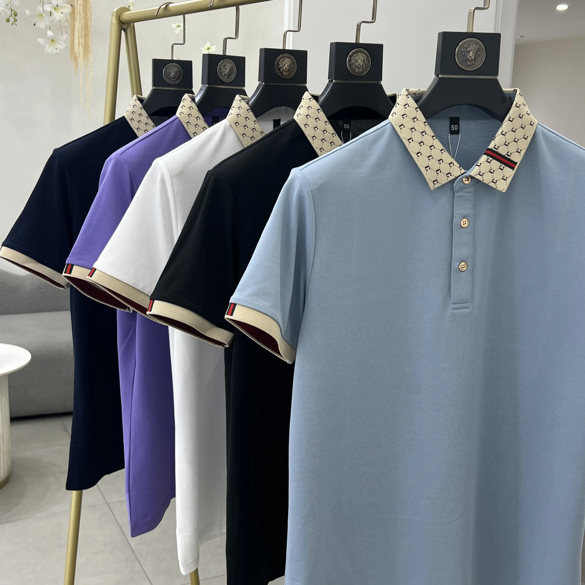Men's B-Letter Embossed Color-Block Short Sleeve Polo Shirt